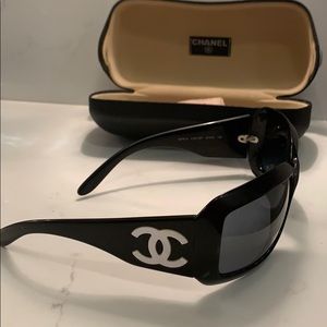 Black Chanel Sunglasses with white logo